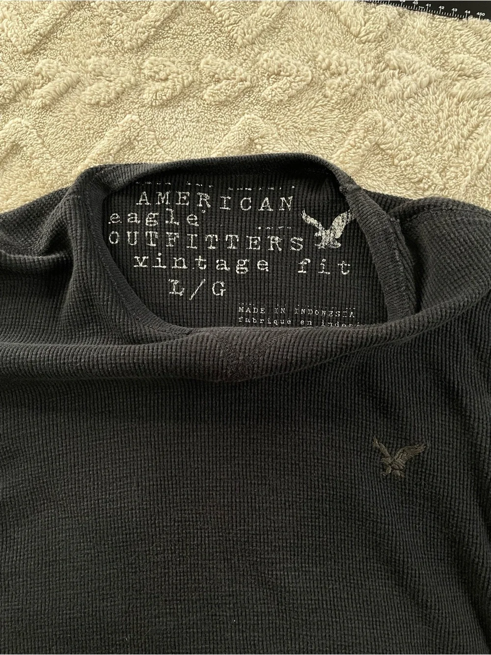 American Eagle Outfitters Men’s Black Thermal Long-Sleeve Sweater Sz Large